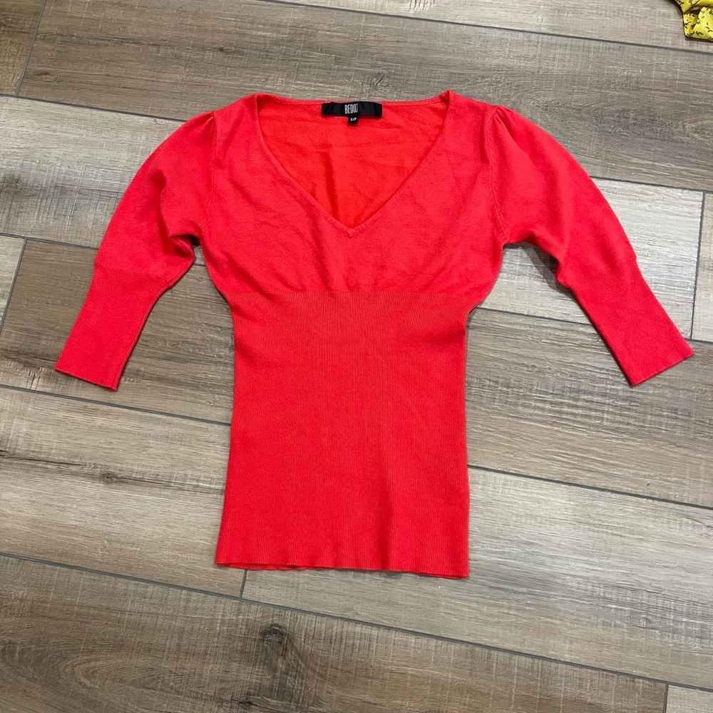 Red V-Neck Sweater Bedo Femme Size S